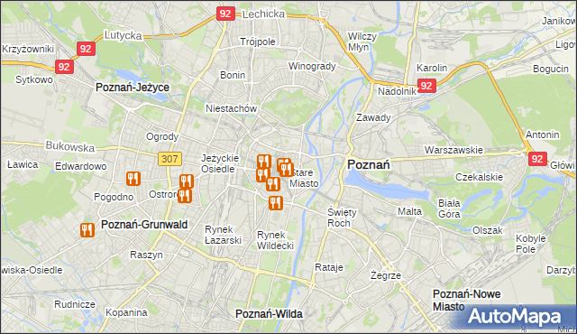 mapa Stare Miasto gmina Poznań, Stare Miasto gmina Poznań na mapie Targeo