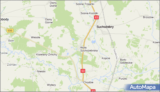 mapa Wola Suchożebrska, Wola Suchożebrska na mapie Targeo
