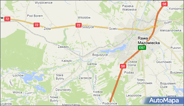 mapa Boguszyce gmina Rawa Mazowiecka, Boguszyce gmina Rawa Mazowiecka na mapie Targeo