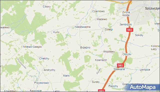 mapa Brzeźno gmina Szczuczyn, Brzeźno gmina Szczuczyn na mapie Targeo