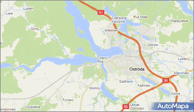 mapa Czarny Róg gmina Ostróda, Czarny Róg gmina Ostróda na mapie Targeo