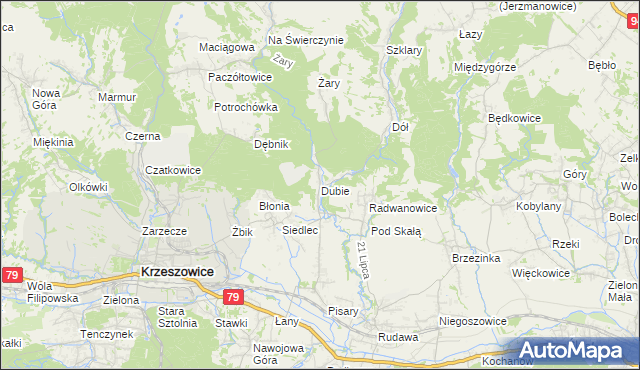 mapa Dubie gmina Krzeszowice, Dubie gmina Krzeszowice na mapie Targeo