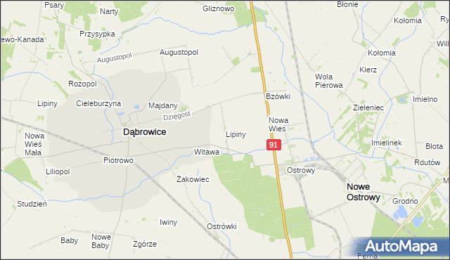 mapa Lipiny gmina Nowe Ostrowy, Lipiny gmina Nowe Ostrowy na mapie Targeo