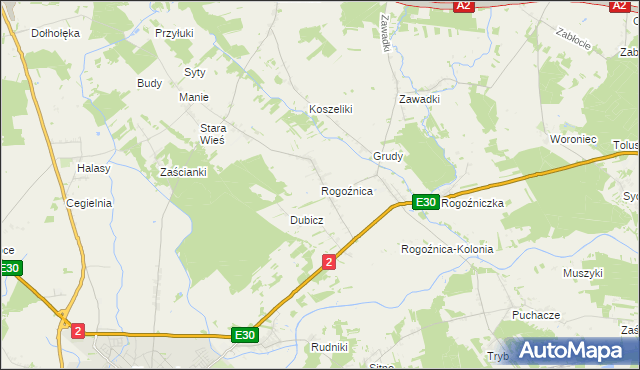 mapa Rogoźnica gmina Międzyrzec Podlaski, Rogoźnica gmina Międzyrzec Podlaski na mapie Targeo