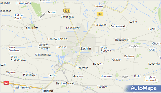 mapa Żychlin powiat kutnowski, Żychlin powiat kutnowski na mapie Targeo