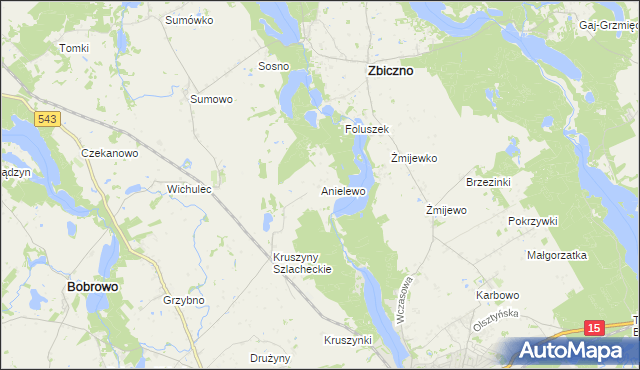 mapa Anielewo gmina Bobrowo, Anielewo gmina Bobrowo na mapie Targeo