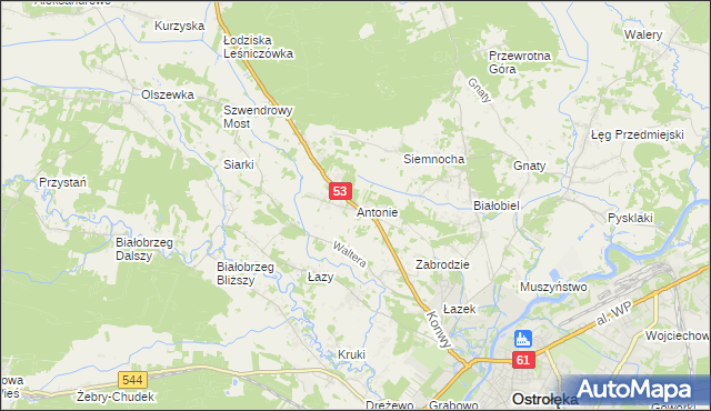 mapa Antonie gmina Olszewo-Borki, Antonie gmina Olszewo-Borki na mapie Targeo