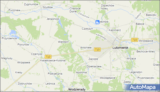mapa Antoniew gmina Lutomiersk, Antoniew gmina Lutomiersk na mapie Targeo