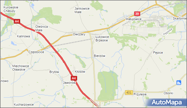 mapa Bierzów gmina Skarbimierz, Bierzów gmina Skarbimierz na mapie Targeo