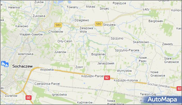 mapa Bogdaniec gmina Sochaczew, Bogdaniec gmina Sochaczew na mapie Targeo