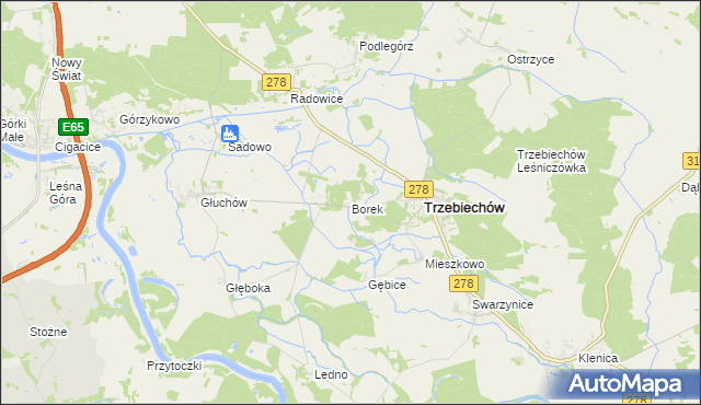 mapa Borek gmina Trzebiechów, Borek gmina Trzebiechów na mapie Targeo