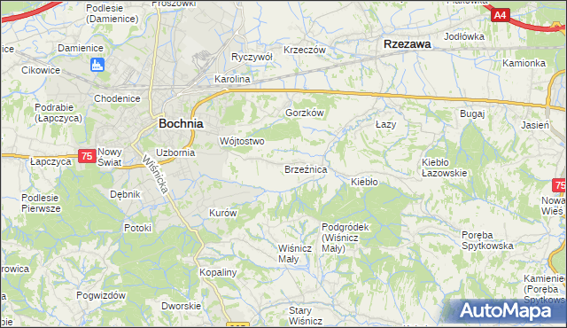 mapa Brzeźnica gmina Bochnia, Brzeźnica gmina Bochnia na mapie Targeo