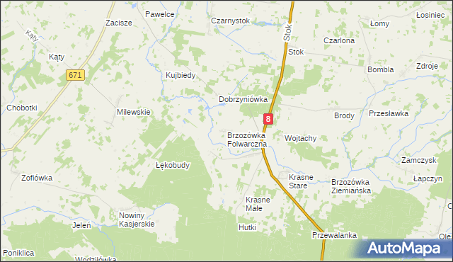 mapa Brzozówka Folwarczna, Brzozówka Folwarczna na mapie Targeo