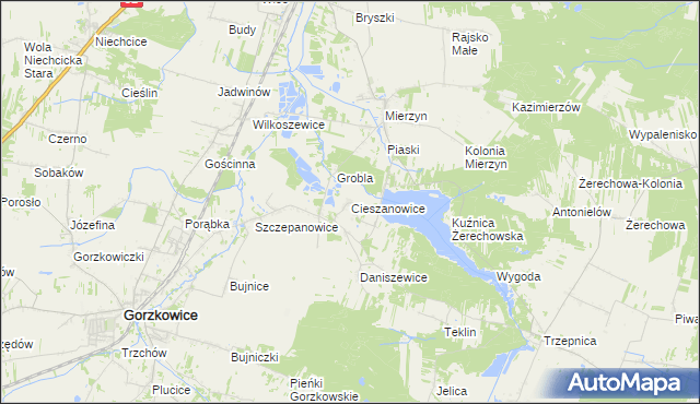 mapa Cieszanowice gmina Gorzkowice, Cieszanowice gmina Gorzkowice na mapie Targeo