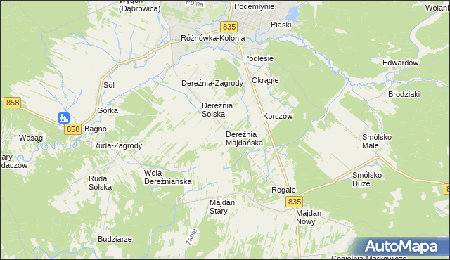 mapa Dereźnia Majdańska, Dereźnia Majdańska na mapie Targeo