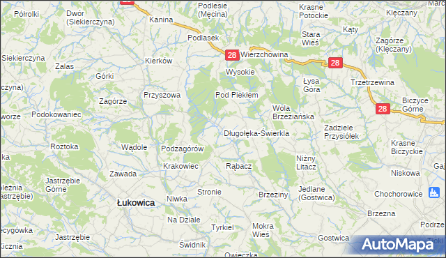 mapa Długołęka-Świerkla, Długołęka-Świerkla na mapie Targeo