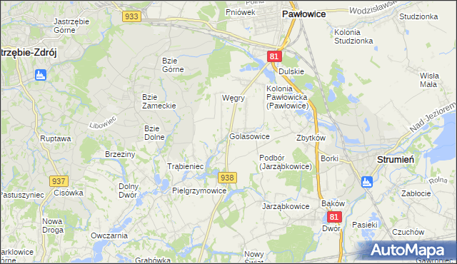 mapa Golasowice, Golasowice na mapie Targeo