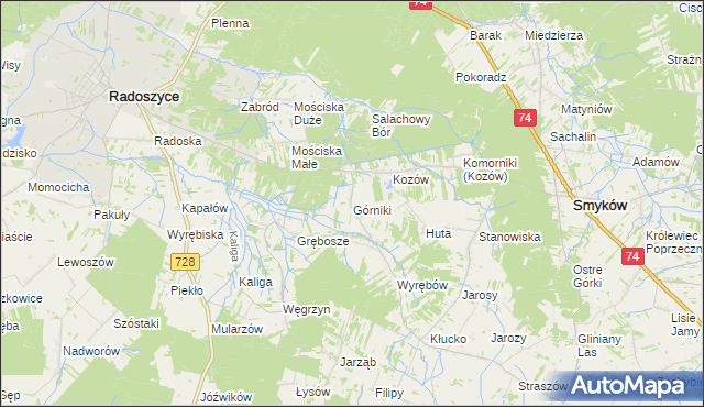 mapa Górniki gmina Radoszyce, Górniki gmina Radoszyce na mapie Targeo