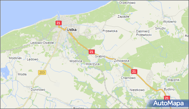 mapa Grabno gmina Ustka, Grabno gmina Ustka na mapie Targeo