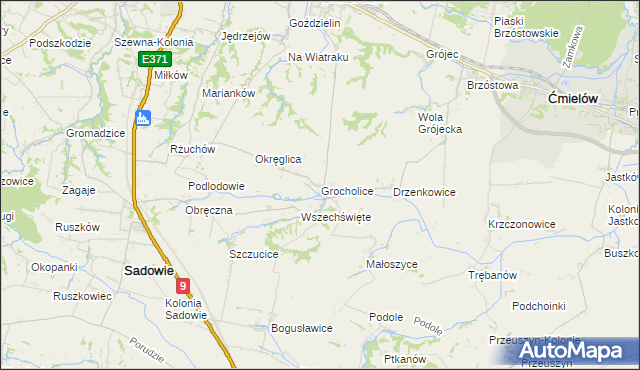 mapa Grocholice gmina Sadowie, Grocholice gmina Sadowie na mapie Targeo