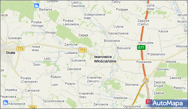 mapa Iwanowice Włościańskie, Iwanowice Włościańskie na mapie Targeo