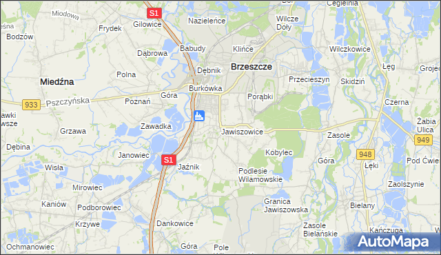 mapa Jawiszowice, Jawiszowice na mapie Targeo