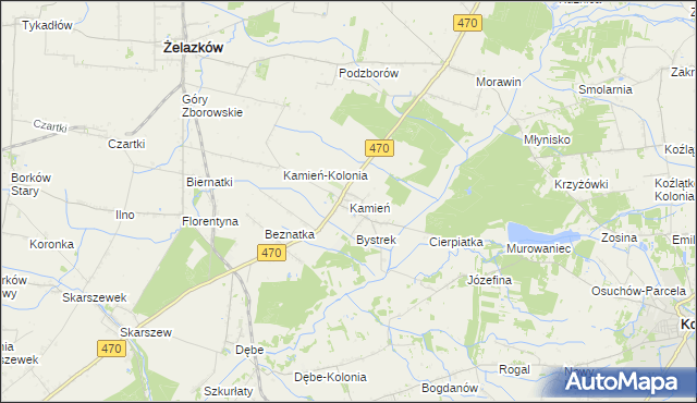 mapa Kamień gmina Ceków-Kolonia, Kamień gmina Ceków-Kolonia na mapie Targeo