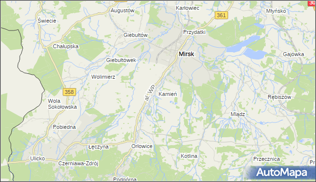 mapa Kamień gmina Mirsk, Kamień gmina Mirsk na mapie Targeo