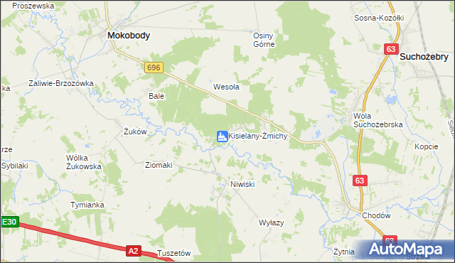 mapa Kisielany-Żmichy, Kisielany-Żmichy na mapie Targeo