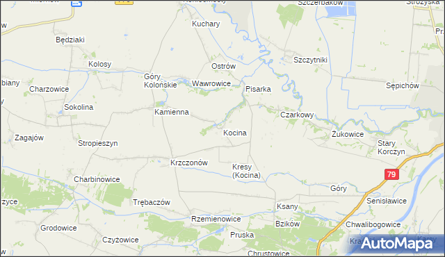 mapa Kocina gmina Opatowiec, Kocina gmina Opatowiec na mapie Targeo