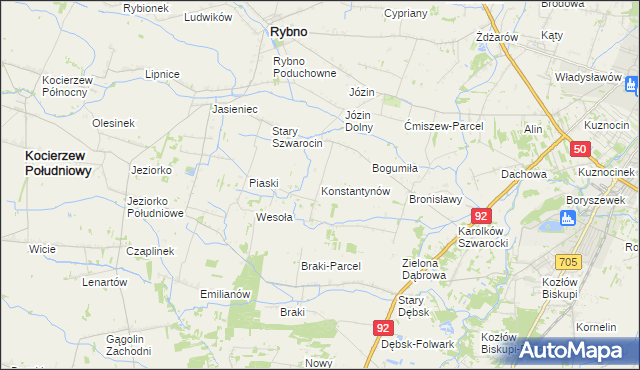 mapa Konstantynów gmina Rybno, Konstantynów gmina Rybno na mapie Targeo