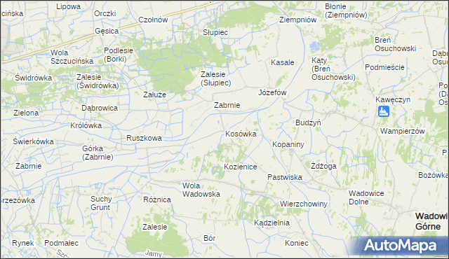 mapa Kosówka gmina Wadowice Górne, Kosówka gmina Wadowice Górne na mapie Targeo