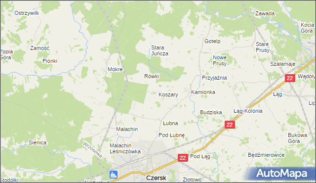 mapa Koszary gmina Czersk, Koszary gmina Czersk na mapie Targeo