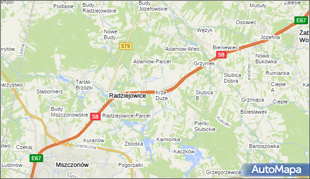 mapa Krze Duże, Krze Duże na mapie Targeo