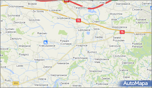 mapa Książnice gmina Gdów, Książnice gmina Gdów na mapie Targeo