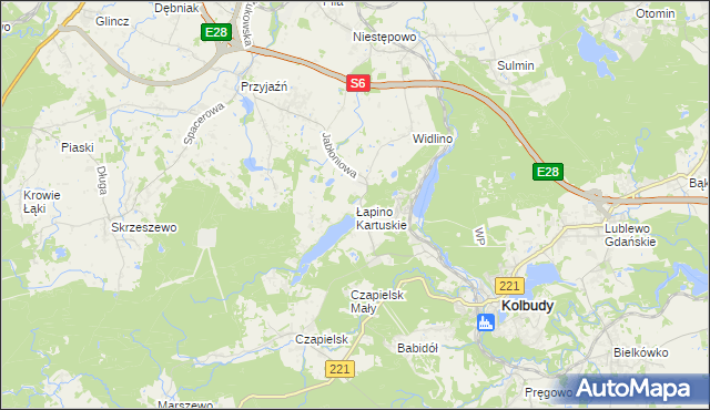 mapa Łapino Kartuskie, Łapino Kartuskie na mapie Targeo