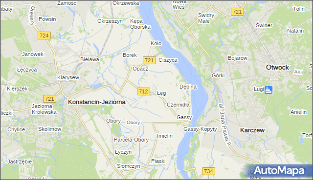 mapa Łęg gmina Konstancin-Jeziorna, Łęg gmina Konstancin-Jeziorna na mapie Targeo