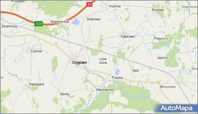 mapa Lisia Góra gmina Dygowo, Lisia Góra gmina Dygowo na mapie Targeo