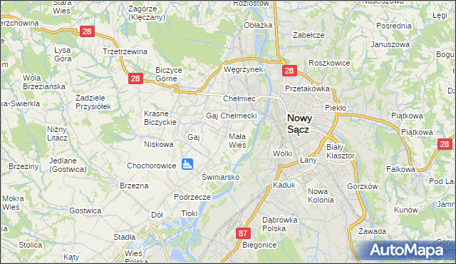 mapa Mała Wieś gmina Chełmiec, Mała Wieś gmina Chełmiec na mapie Targeo