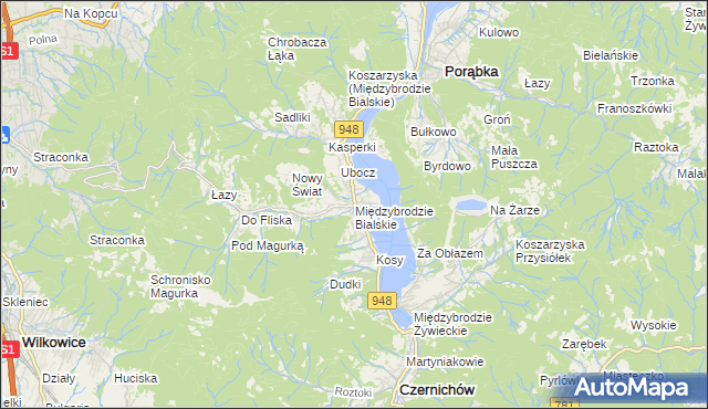 mapa Międzybrodzie Bialskie, Międzybrodzie Bialskie na mapie Targeo