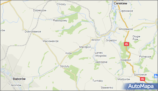 mapa Mierzęcin gmina Polska Cerekiew, Mierzęcin gmina Polska Cerekiew na mapie Targeo