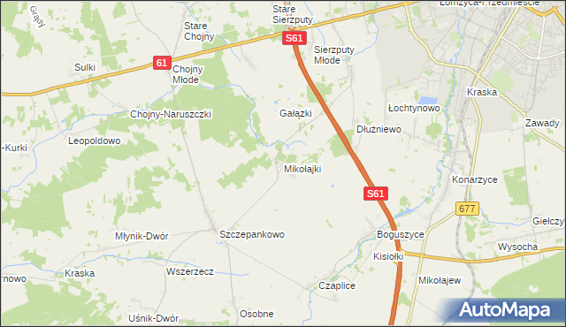mapa Mikołajki gmina Łomża, Mikołajki gmina Łomża na mapie Targeo