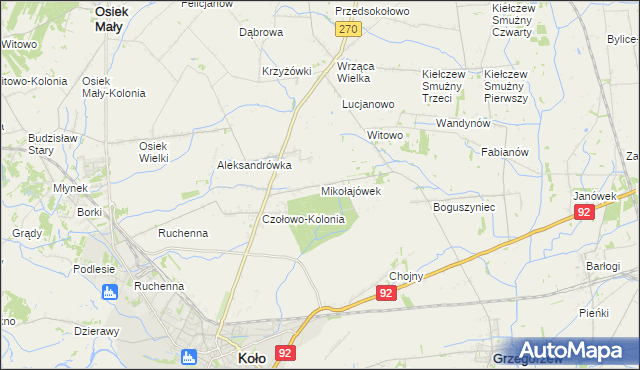mapa Mikołajówek gmina Koło, Mikołajówek gmina Koło na mapie Targeo