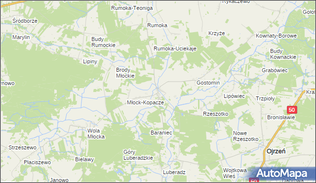 mapa Młock, Młock na mapie Targeo