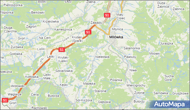 mapa Nieledwia, Nieledwia na mapie Targeo