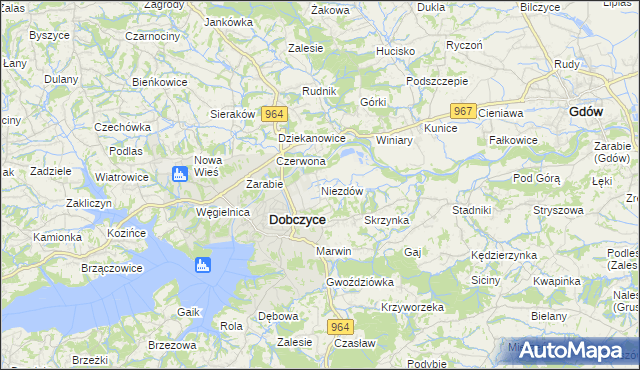 mapa Niezdów gmina Dobczyce, Niezdów gmina Dobczyce na mapie Targeo