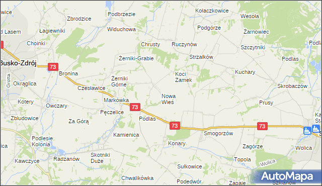 mapa Nowa Wieś gmina Busko-Zdrój, Nowa Wieś gmina Busko-Zdrój na mapie Targeo