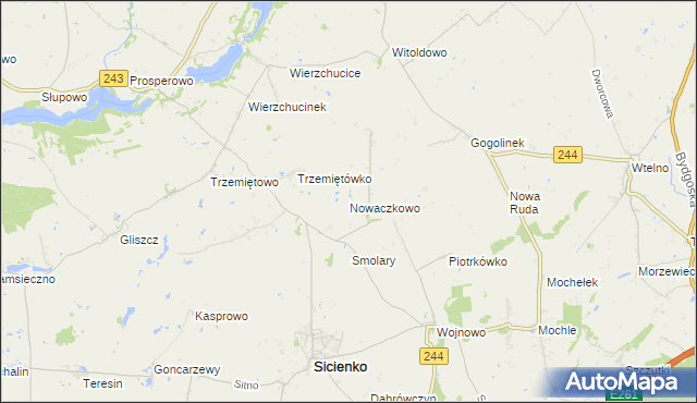 mapa Nowaczkowo, Nowaczkowo na mapie Targeo