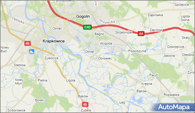 mapa Obrowiec gmina Gogolin, Obrowiec gmina Gogolin na mapie Targeo