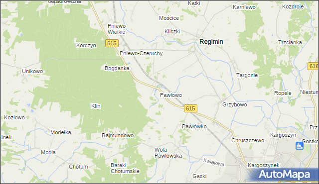 mapa Pawłowo gmina Regimin, Pawłowo gmina Regimin na mapie Targeo